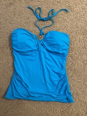 Michael Kors Bright Turquoise Halter Swim Tankini Top with Gold MK Charm